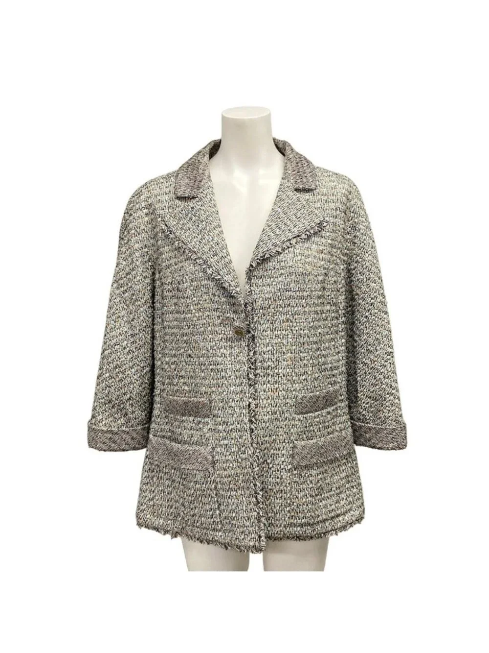 Chanel Jacket 42 L Martin Margiela Era Black White Multi 3/4 Sleeve Tweed Cotton